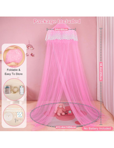 Dosel de Cama Princesa Unicornio Rosa con Luces LED 259cm
