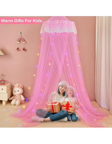 Dosel de Cama Princesa Unicornio Rosa con Luces LED 259cm