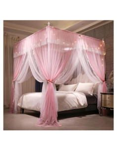 Dosel de Cama VETHIN Rosa/Blanco 119x198 cm con Red Antimosquitos