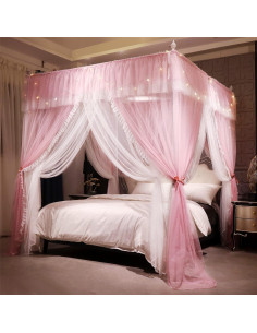 Dosel de Cama VETHIN Rosa/Blanco 119x198 cm con Red Antimosquitos 2