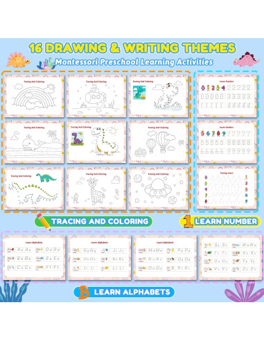 Libro Ocupado Montessori NOWRICH para Niños 3-5 Años Dinosaurios