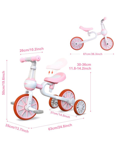 Triciclo Infantil XIAPIA UU Rosa Ajustable 2-4 Años