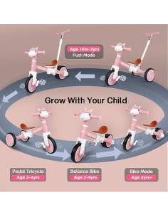 Triciclo 5 en 1 FZHZZ Rosa para Niños 1 a 5 Años 2