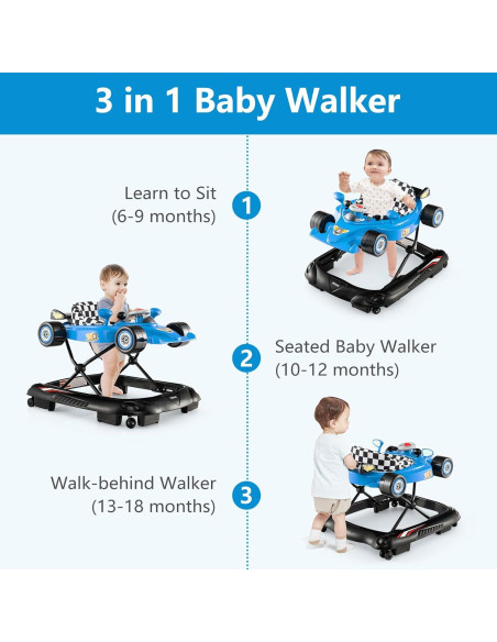 Caminador Plegable INFANS 3 en 1 para Bebés Azul