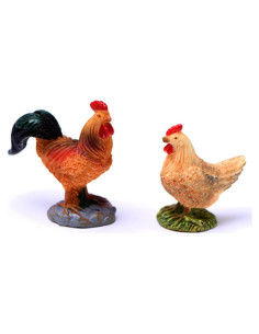 Estatuas Miniatura de Gallina y Gallo para Jardín LONCESS