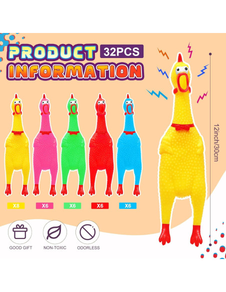 Juguete de Pollo de Goma Honoson 32 Pcs 30.48 cm Multicolor