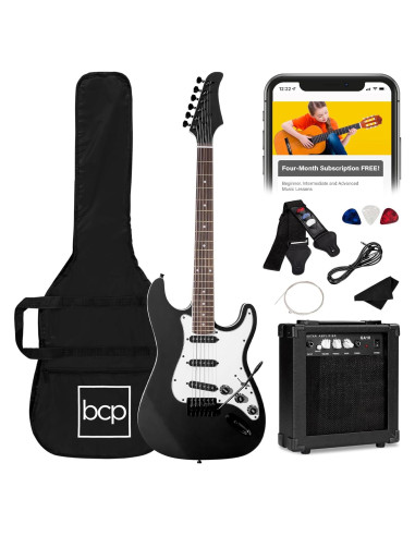 Guitarra Eléctrica Completa 39" Negro Azabache con Amplificador