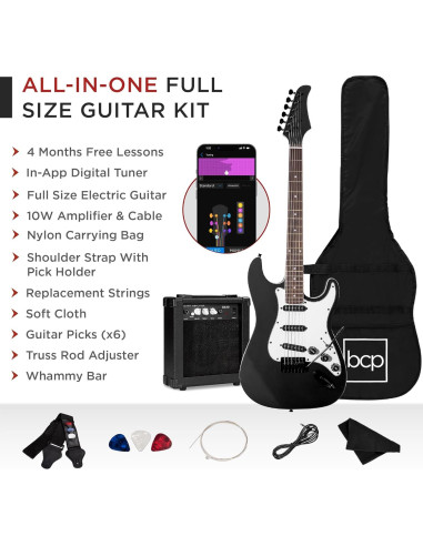 Guitarra Eléctrica Completa 39" Negro Azabache con Amplificador