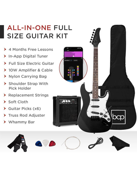 Guitarra Eléctrica Completa 39" Negro Azabache con Amplificador