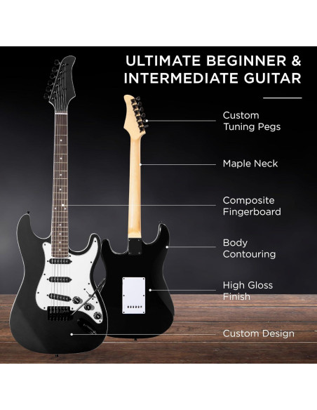 Guitarra Eléctrica Completa 39" Negro Azabache con Amplificador