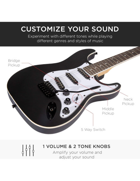 Guitarra Eléctrica Completa 39" Negro Azabache con Amplificador