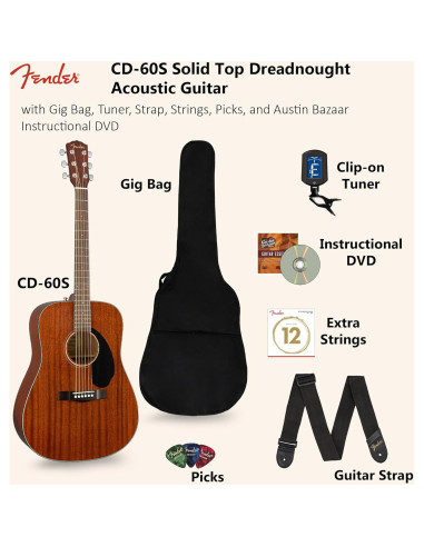 Guitarra Acústica Fender CD-60S Dreadnought Caoba con Accesorios