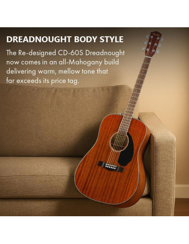 Guitarra Acústica Fender CD-60S Dreadnought Caoba con Accesorios
