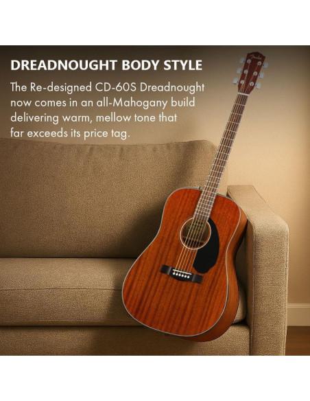 Guitarra Acústica Fender CD-60S Dreadnought Caoba con Accesorios