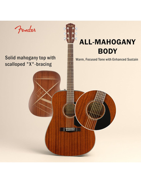 Guitarra Acústica Fender CD-60S Dreadnought Caoba con Accesorios