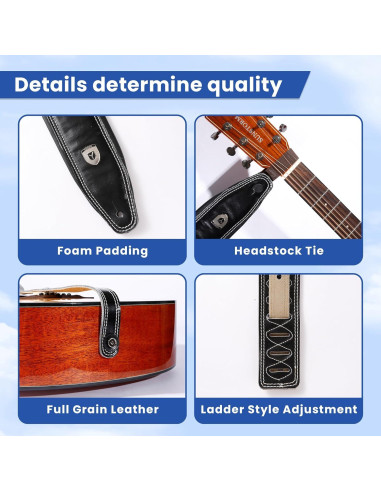 Correa de guitarra de cuero YUEKO con almohadilla 12mm