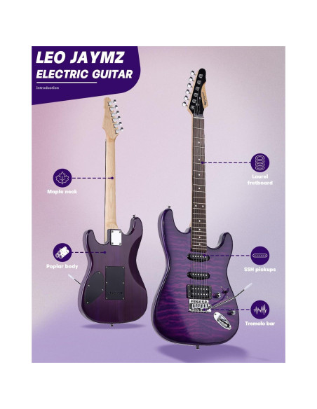 Guitarra Eléctrica Leo Jaymz ST 39" Kit Completo Océano Violeta