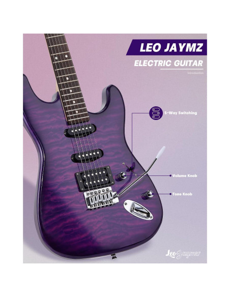 Guitarra Eléctrica Leo Jaymz ST 39" Kit Completo Océano Violeta