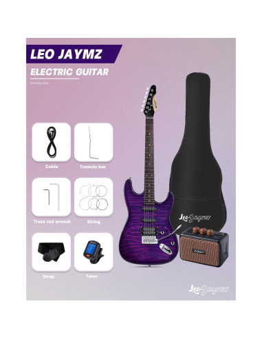 Guitarra Eléctrica Leo Jaymz ST 39" Kit Completo Océano Violeta
