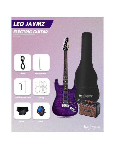 Guitarra Eléctrica Leo Jaymz ST 39" Kit Completo Océano Violeta