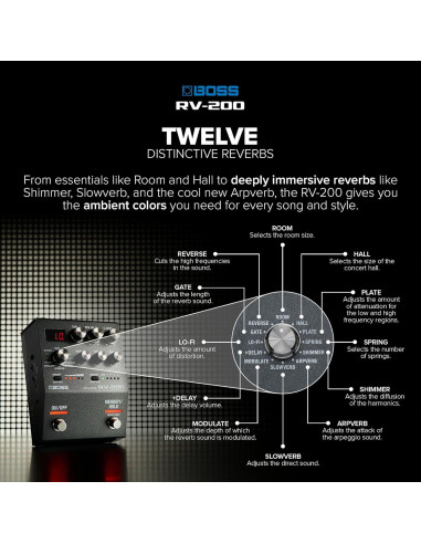 Pedal de Efectos BOSS RV-200 Reverb - 12 Tipos de Reverb