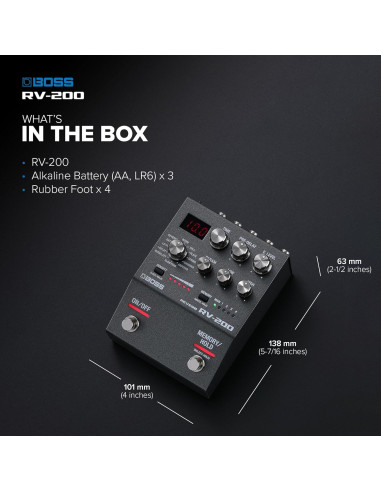 Pedal de Efectos BOSS RV-200 Reverb - 12 Tipos de Reverb