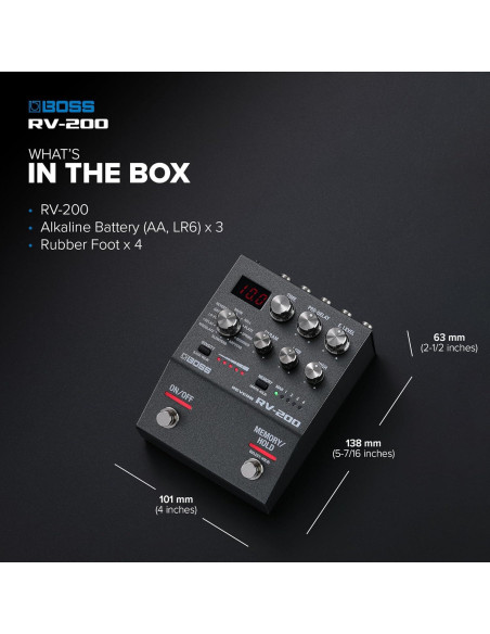 Pedal de Efectos BOSS RV-200 Reverb - 12 Tipos de Reverb