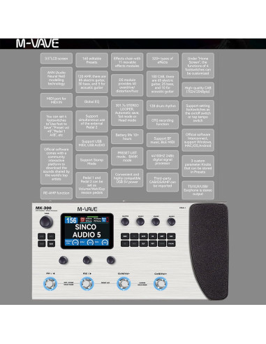 Procesador de Efectos M-VAVE MK-300 para Guitarra 320+ Efectos