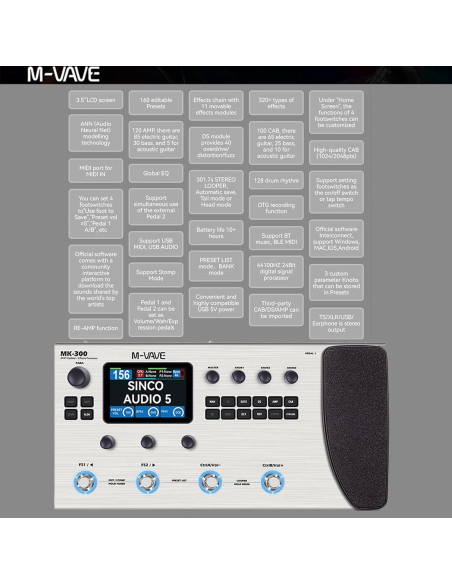 Procesador de Efectos M-VAVE MK-300 para Guitarra 320+ Efectos