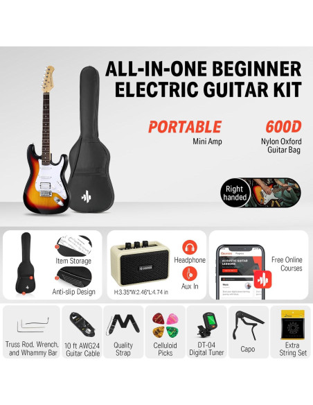 Guitarra Eléctrica Donner DST-100S 39" Sunburst Completa