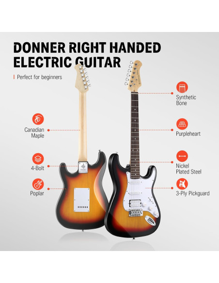 Guitarra Eléctrica Donner DST-100S 39" Sunburst Completa