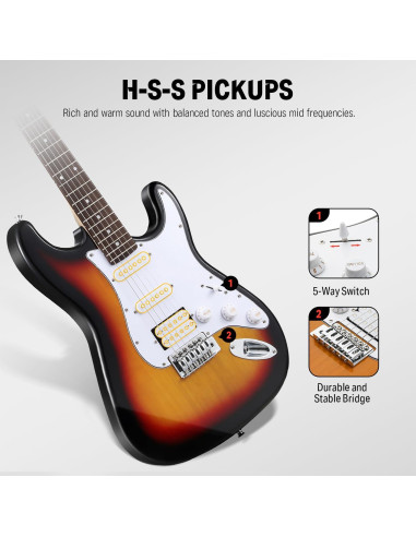 Guitarra Eléctrica Donner DST-100S 39" Sunburst Completa