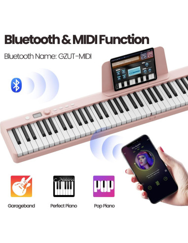 Piano Digital Plegable Cossain 88 Teclas Bluetooth Rosa