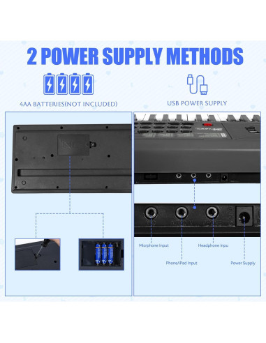 Teclado Digital Eléctrico 61 Teclas 24HOCL con Micrófono