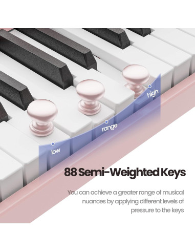 Piano Digital Plegable Cossain 88 Teclas Bluetooth Rosa
