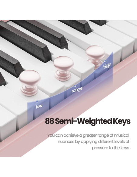Piano Digital Plegable Cossain 88 Teclas Bluetooth Rosa