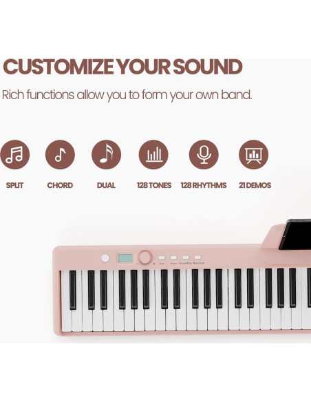 Piano Digital Plegable Cossain 88 Teclas Bluetooth Rosa
