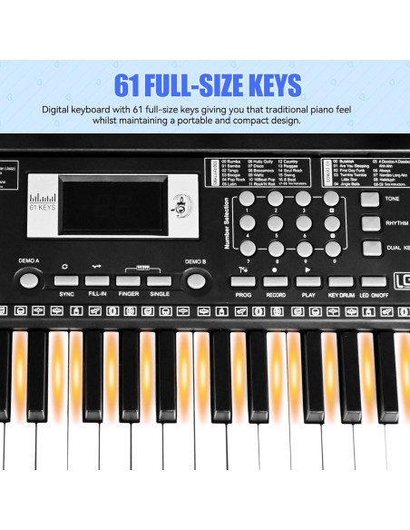 Teclado Digital Eléctrico 61 Teclas 24HOCL con Micrófono