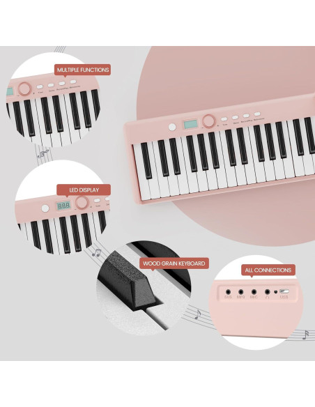 Piano Digital Plegable Cossain 88 Teclas Bluetooth Rosa