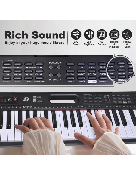 Teclado Electrónico Musoner RM-Musoner-61 con Micrófono