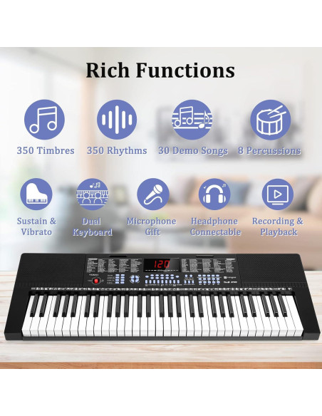 Teclado Piano Eléctrico Vangoa VGK611 61 Teclas Iluminadas