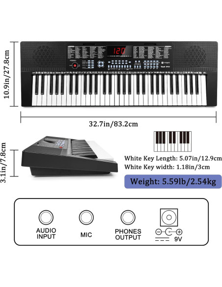 Teclado Piano Eléctrico Vangoa VGK611 61 Teclas Iluminadas