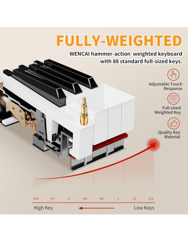 Piano Digital WENCAI 88 Teclas Ponderadas Naranja para Adultos