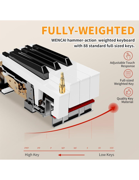 Piano Digital WENCAI 88 Teclas Ponderadas Naranja para Adultos