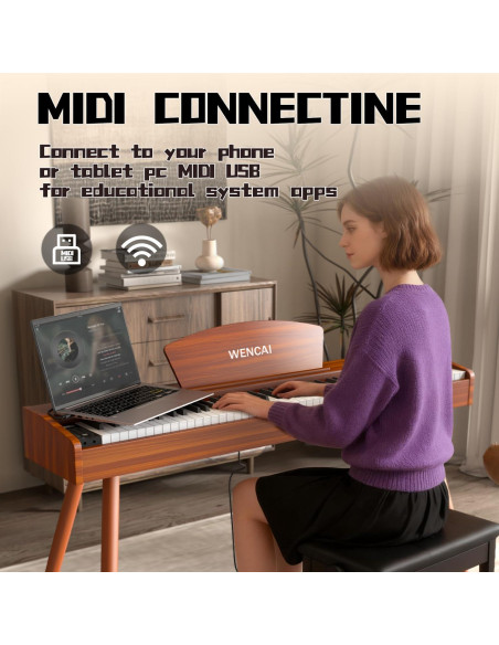 Piano Digital WENCAI 88 Teclas Ponderadas Naranja para Adultos
