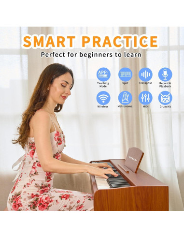Piano Digital WENCAI 88 Teclas Ponderadas Naranja para Adultos