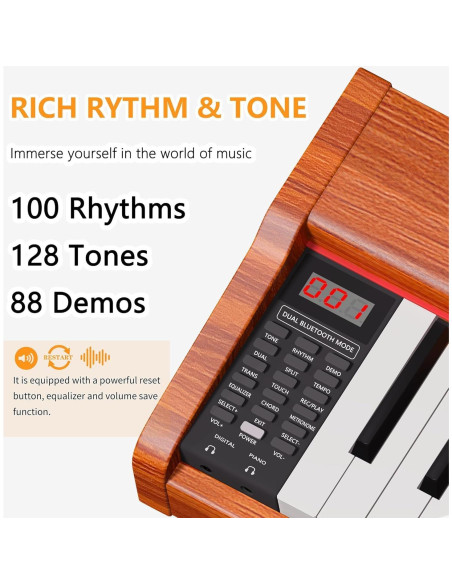 Piano Digital WENCAI 88 Teclas Ponderadas Naranja para Adultos