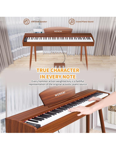 Piano Digital WENCAI 88 Teclas Ponderadas Naranja para Adultos
