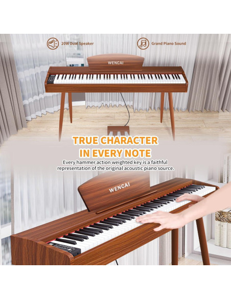 Piano Digital WENCAI 88 Teclas Ponderadas Naranja para Adultos