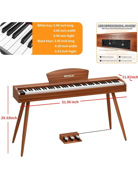 Piano Digital WENCAI 88 Teclas Ponderadas Naranja para Adultos
